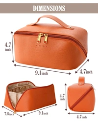 Cosmetic Bag for Women, Litchi PU Leather Makeup Pouch for Women, Large Capacity Cosmetic Travel Bag, Portable Makeup Kit Storage Bag with Handle and Divider, Makeup Organizer Bag