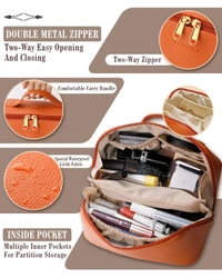 Cosmetic Bag for Women, Litchi PU Leather Makeup Pouch for Women, Large Capacity Cosmetic Travel Bag, Portable Makeup Kit Storage Bag with Handle and Divider, Makeup Organizer Bag