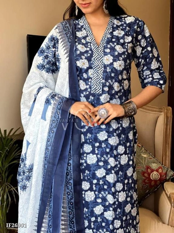 Beutiful Stylish Blue Print Kurti - xl