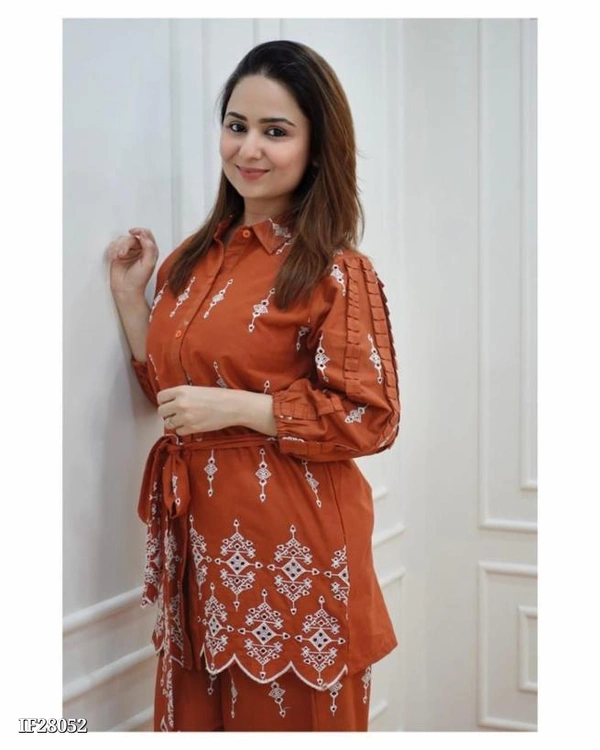 Stylish Cotton Coord Set - Tangerine, M