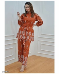 Stylish Cotton Coord Set - Tangerine, M