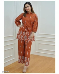 Stylish Cotton Coord Set - Tangerine, M