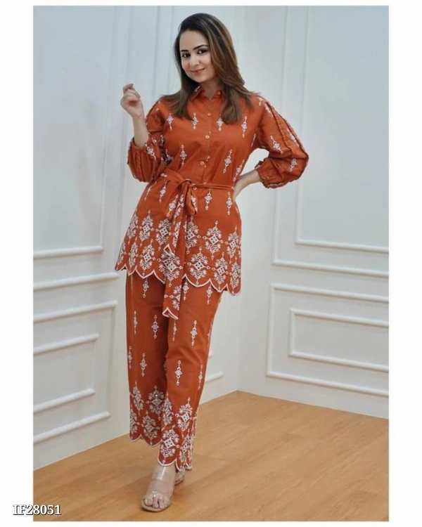 Stylish Cotton Coord Set - Tangerine, XXL