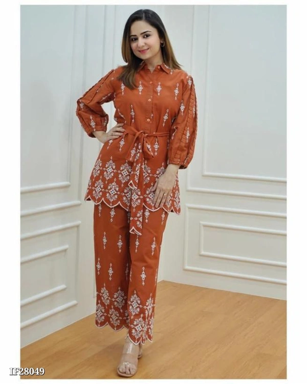 Stylish Cotton Coord Set - Tangerine, XXL