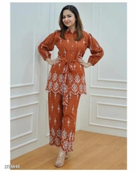 Stylish Cotton Coord Set - Tangerine, XXL