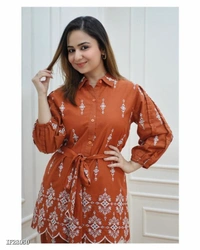 Stylish Cotton Coord Set - Tangerine, XXL