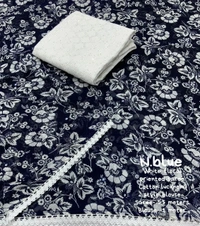 Soft Printed Saree - Navy Blue, Free