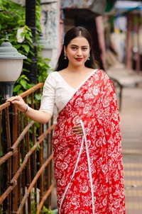 Soft Printed Saree - Red