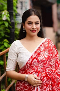 Soft Printed Saree - Red