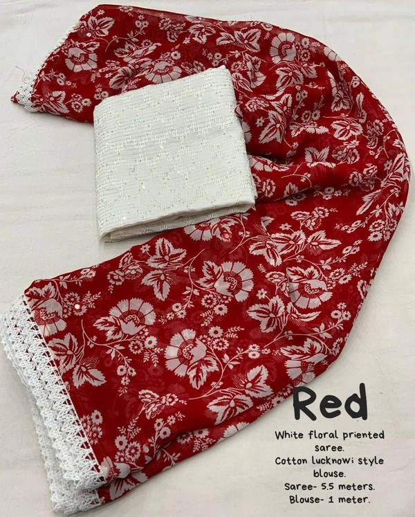 Soft Printed Saree - Red