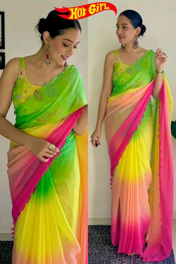 Hot Girl Designer Saree - Green