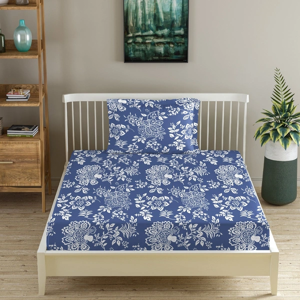 Morado MORADO Premium Glace Cotton Single Flat Bedsheet with 1 King Size Pillow Cover (60x90 Inches)-Blue - 60x90 inches