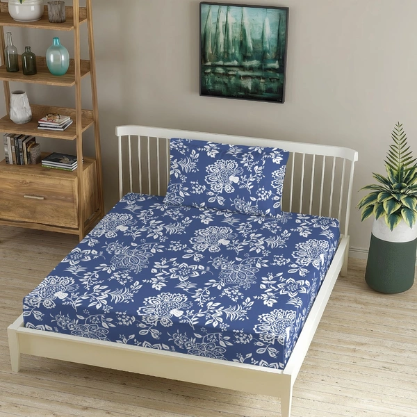 Morado MORADO Premium Glace Cotton Single Flat Bedsheet with 1 King Size Pillow Cover (60x90 Inches)-Blue - 60x90 inches