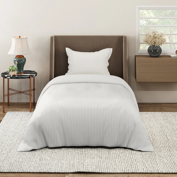 MORADO Glace Cotton Plain Stripe Single Duvet Cover 60x90 Inches | Soft, Breathable & Durable Cotton Duvet Cover for Single Bed(Ivory)