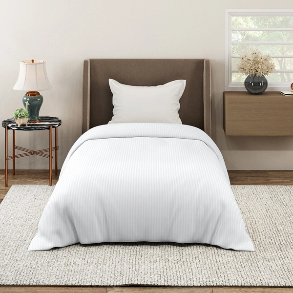 MORADO Glace Cotton Plain Stripe Single Duvet Cover 60x90 Inches | Soft, Breathable & Durable Cotton Duvet Cover for Single Bed(White)