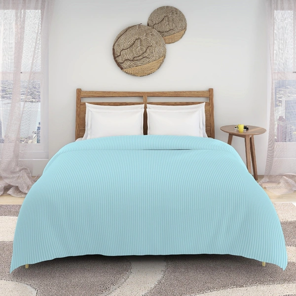 MORADO Glace Cotton Plain Stripe Double Duvet Cover 90x100 Inches | Soft, Breathable & Durable Cotton Duvet Cover for Double Bed(Powder Blue)