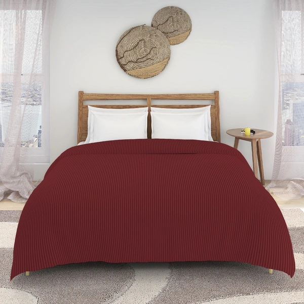MORADO Glace Cotton Plain Stripe Double Duvet Cover 90x100 Inches | Soft, Breathable & Durable Cotton Duvet Cover for Double Bed(Maroon)