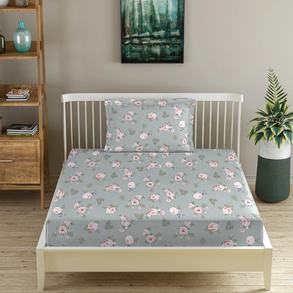 Morado MORADO Premium Glace Cotton Single Flat Bedsheet with 1 King Size Pillow Cover (60x90 Inches)-Grey - 60x90 inches