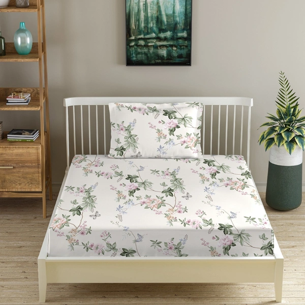 Morado MORADO Premium Glace Cotton Single Flat Bedsheet with 1 King Size Pillow Cover (60x90 Inches)-White - 60x90 inches