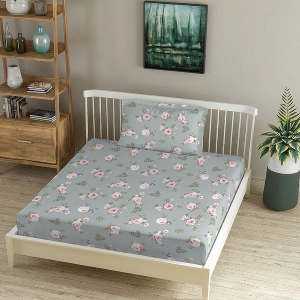 Morado MORADO Premium Glace Cotton Single Flat Bedsheet with 1 King Size Pillow Cover (60x90 Inches)-Grey - 60x90 inches