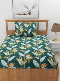 MORADO Premium Glace Cotton Single Bedsheet with 1 King Size Pillow Cover (60x90 Inches)