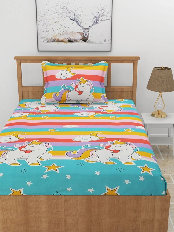 MORADO Premium Glace Cotton Elastic Fitted Single Bedsheet with 1 Pillow Cover (36x72x8 Inches)