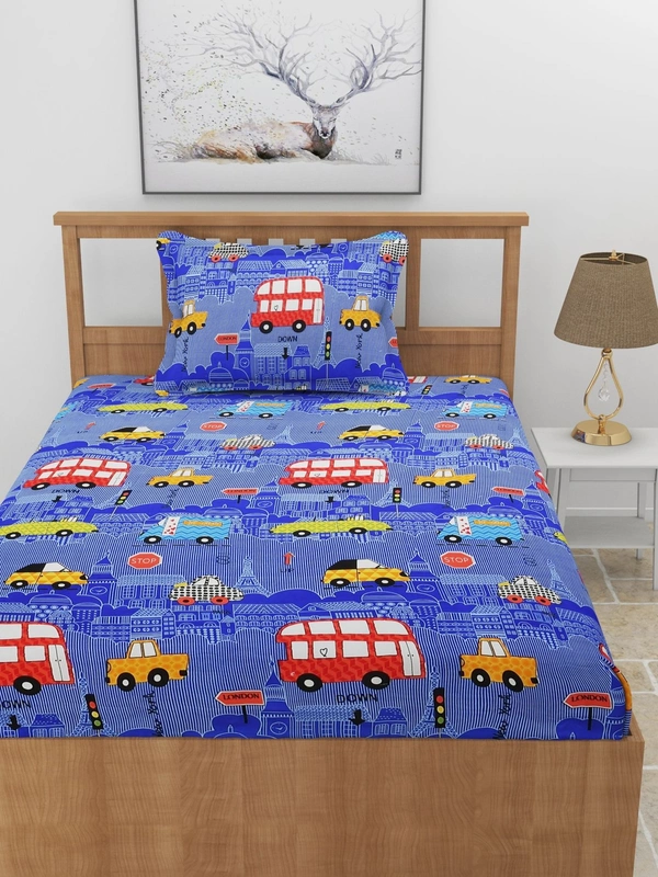 MORADO Premium Glace Cotton Single Bedsheet with 1 King Size Pillow Cover (60x90 Inches)