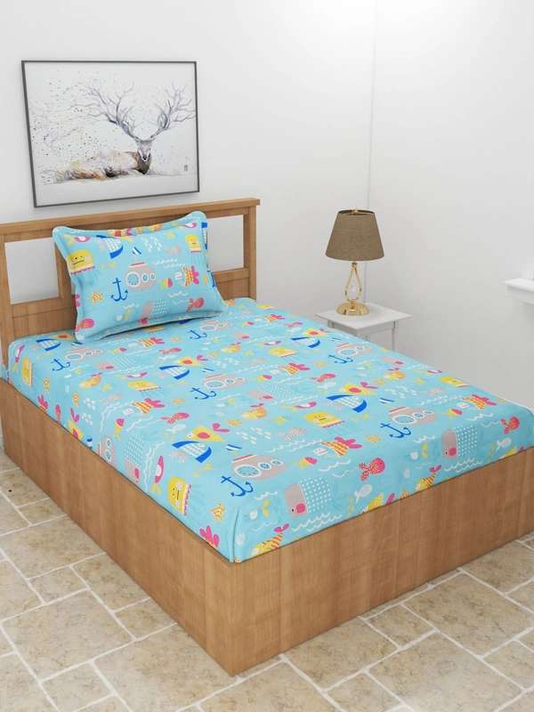 MORADO Premium Glace Cotton Single Bedsheet with 1 King Size Pillow Cover (60x90 Inches)