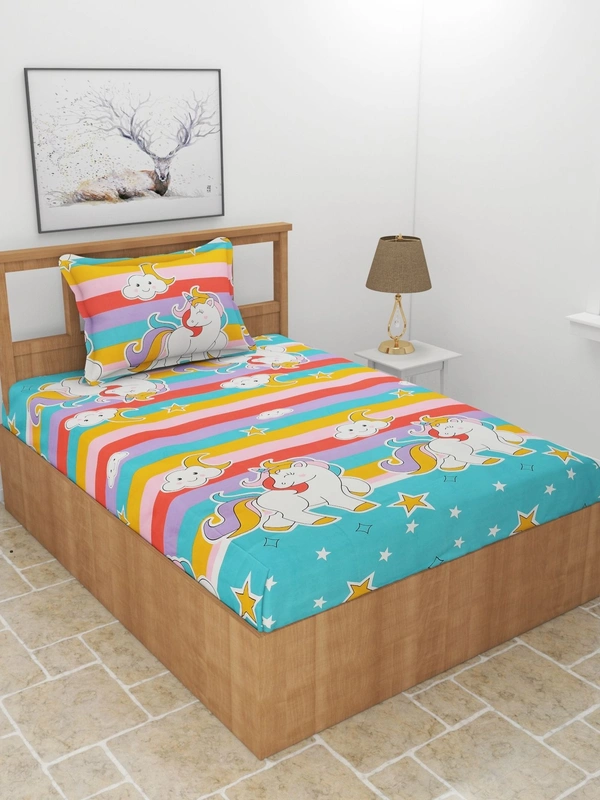 MORADO Premium Glace Cotton Single Bedsheet with 1 King Size Pillow Cover (60x90 Inches)