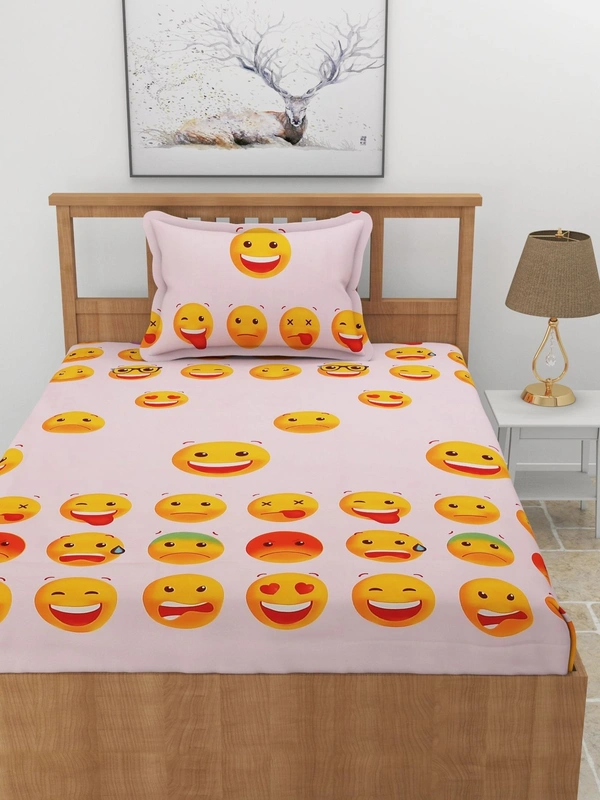 MORADO Premium Glace Cotton Elastic Fitted Single Bedsheet with 1 Pillow Cover (36x72x8 Inches)