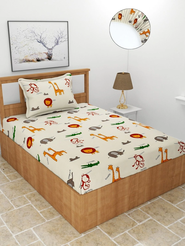 MORADO Premium Glace Cotton Elastic Fitted Single Bedsheet with 1 Pillow Cover (36x72x8 Inches)