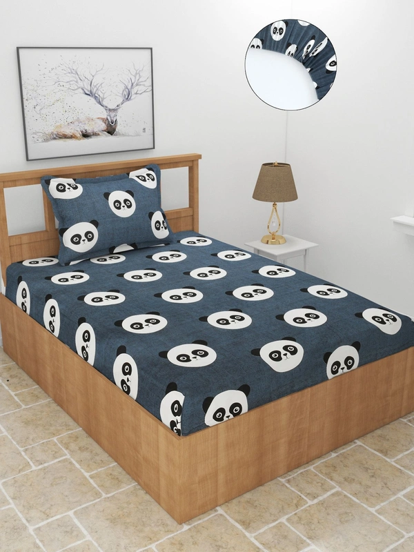 MORADO Premium Glace Cotton Elastic Fitted Single Bedsheet with 1 Pillow Cover (36x72x8 Inches)