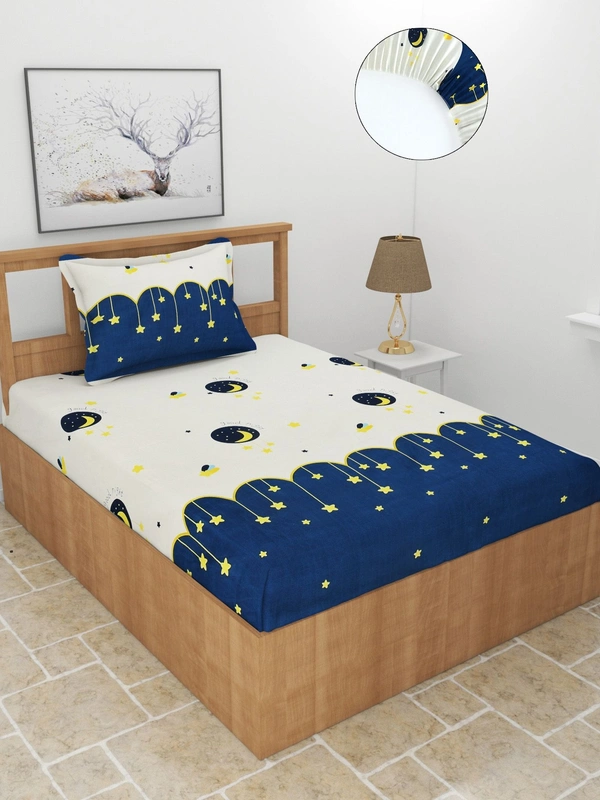 MORADO Premium Glace Cotton Elastic Fitted Single Bedsheet with 1 Pillow Cover (36x72x8 Inches)