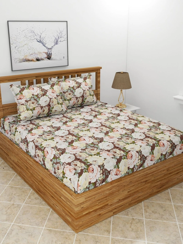 MORADO Premium Glace Cotton Double King Bedsheet with 2 King Size Pillow Covers (108x108 Inches)