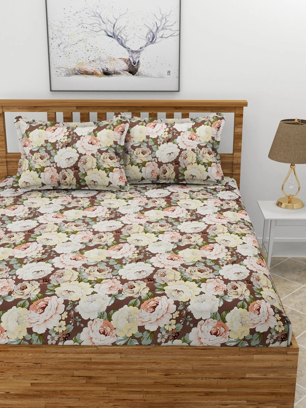 MORADO Premium Glace Cotton Double King Bedsheet with 2 King Size Pillow Covers (108x108 Inches)