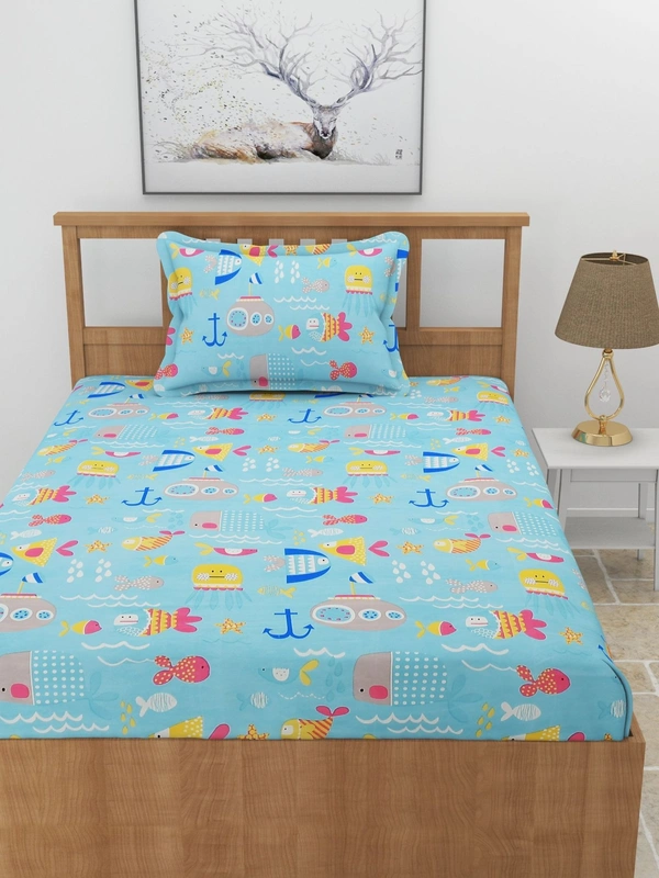 MORADO Premium Glace Cotton Elastic Fitted Single Bedsheet with 1 Pillow Cover (36x72x8 Inches)