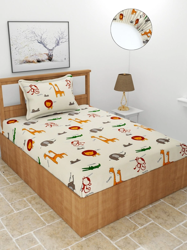 MORADO Premium Casement CottonElastic Fitted Single Bedsheet with 1 Pillow Cover (36x72x8 Inches)