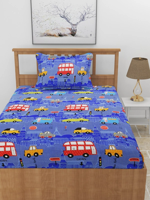 MORADO Premium Glace Cotton Elastic Fitted Single Bedsheet with 1 Pillow Cover (36x72x8 Inches)