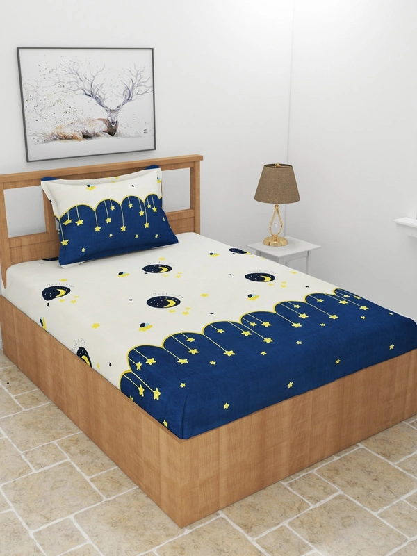 MORADO Premium Glace Cotton Single Bedsheet with 1 King Size Pillow Cover (60x90 Inches)