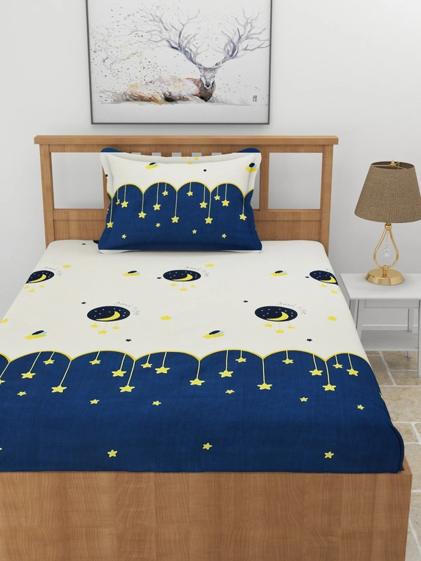 MORADO Premium Glace Cotton Single Bedsheet with 1 King Size Pillow Cover (60x90 Inches)