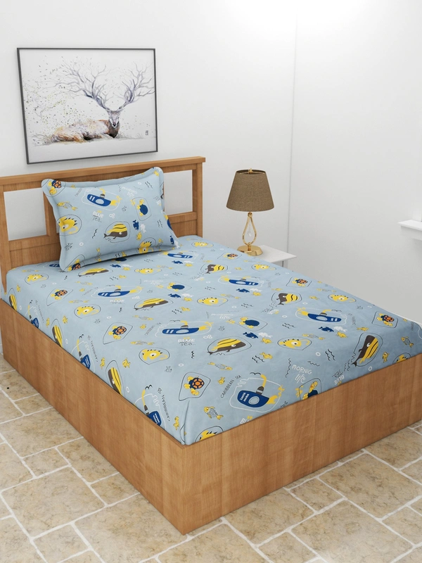 MORADO Premium Glace Cotton Elastic Fitted Single Bedsheet with 1 Pillow Cover (36x72x8 Inches)