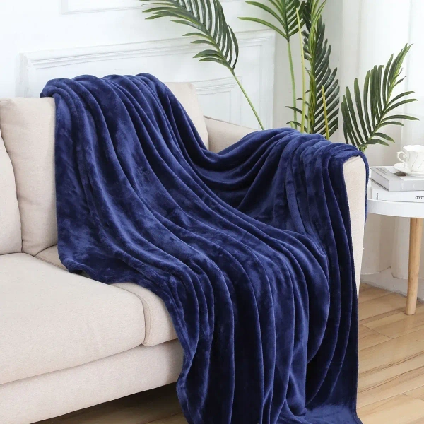 MORADO 190 GSM Flannel Super Soft Warm Double Blanket for Winters - 90x90 Inches,Navy Blue - Navy Blue