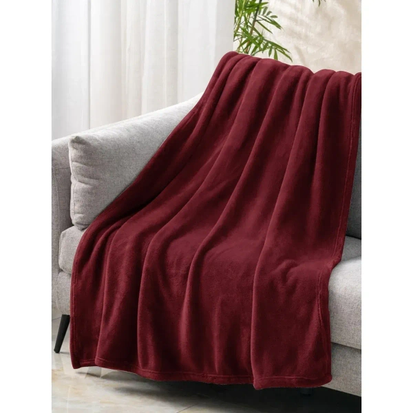 MORADO 190 GSM Flannel Super Soft Warm Double Blanket for Winters - 90x90 Inches, Mehroon - Mocha