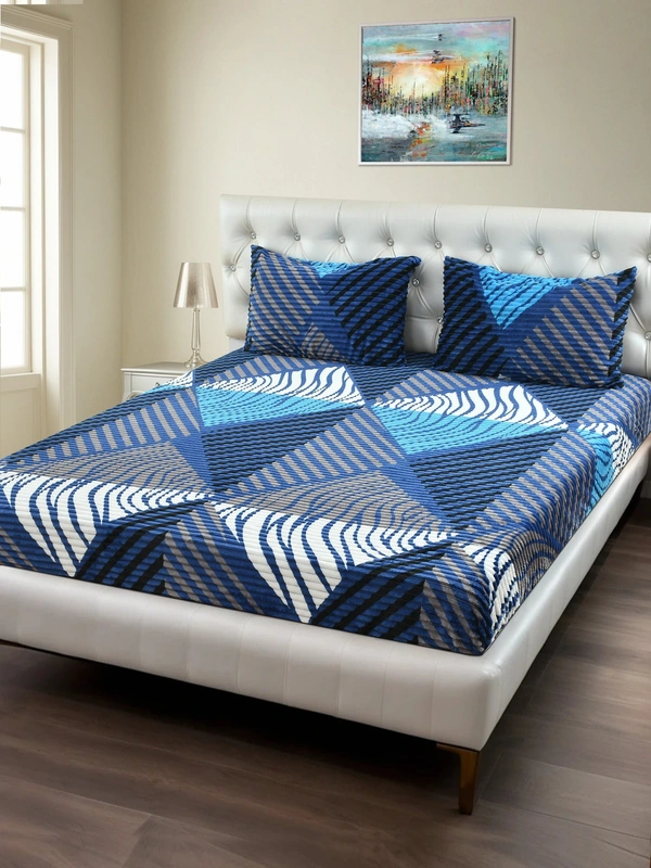 MORADO 190 GSM Flannel Super Soft Warm Elastic Fitted Double Bed Bedsheet with 2 Pillow Covers for Winters - 72x78x8 Inches, Blue - 72x78x8 Inches, Blue