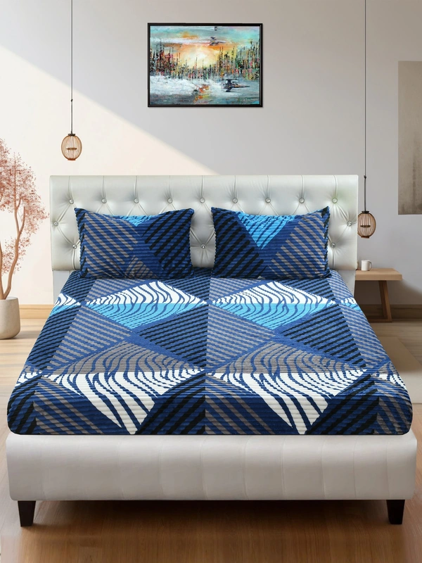 MORADO 190 GSM Flannel Super Soft Warm Elastic Fitted Double Bed Bedsheet with 2 Pillow Covers for Winters - 72x78x8 Inches, Blue - 72x78x8 Inches, Blue