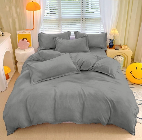 MORADO 190 GSM Flannel Super Soft Warm Elastic Fitted Double Bed Bedsheet with 2 Pillow Covers for Winters - 72x78x8 Inches, Cadet Grey - 72x78x8 Inches, Cadet Grey