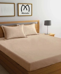 MORADO 190 GSM Flannel Super Soft Warm Elastic Fitted Double Bed Bedsheet with 2 Pillow Covers for Winters - 72x78x8 Inches, Camel - 72x78x8 Inches, Camel