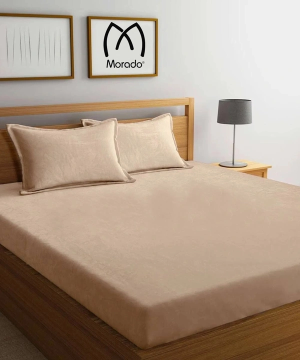 MORADO 190 GSM Flannel Super Soft Warm Elastic Fitted Single Bed Bedsheet with 1 Pillow Covers for Winters - 36x72x8 Inches, Camel - 36x72x8 Inches, Camel