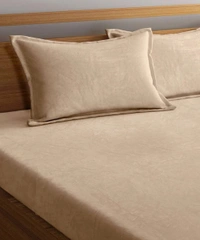 MORADO 190 GSM Flannel Super Soft Warm Elastic Fitted Double Bed Bedsheet with 2 Pillow Covers for Winters - 72x78x8 Inches, Camel - 72x78x8 Inches, Camel