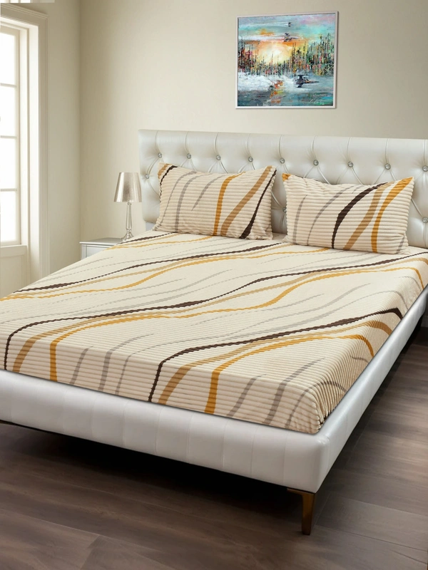 MORADO 190 GSM Flannel Super Soft Warm Elastic Fitted Double Bed Bedsheet with 2 Pillow Covers for Winters - 72x78x8 Inches, Cream - 72x78x8 Inches, Cream